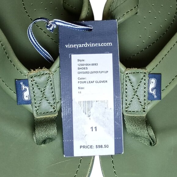 NEW Vineyard Vines Men’s Size 11 Clover Green Leather Contoured Flip Flop Sandal - Picture 12 of 13